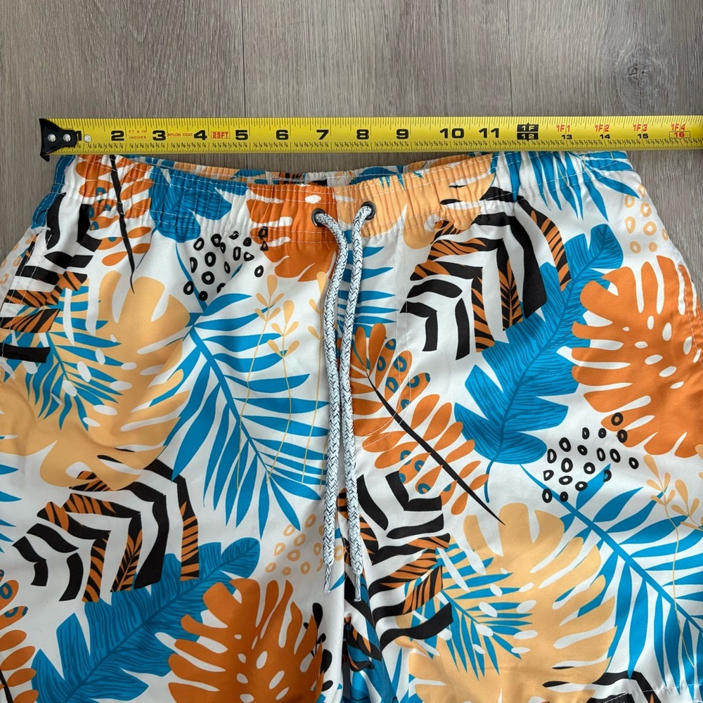 Boys Swim Trunks Shorts Large Blue Orange Cream 
Tropical Print Summer Swim Pool - Picture 9 of 13